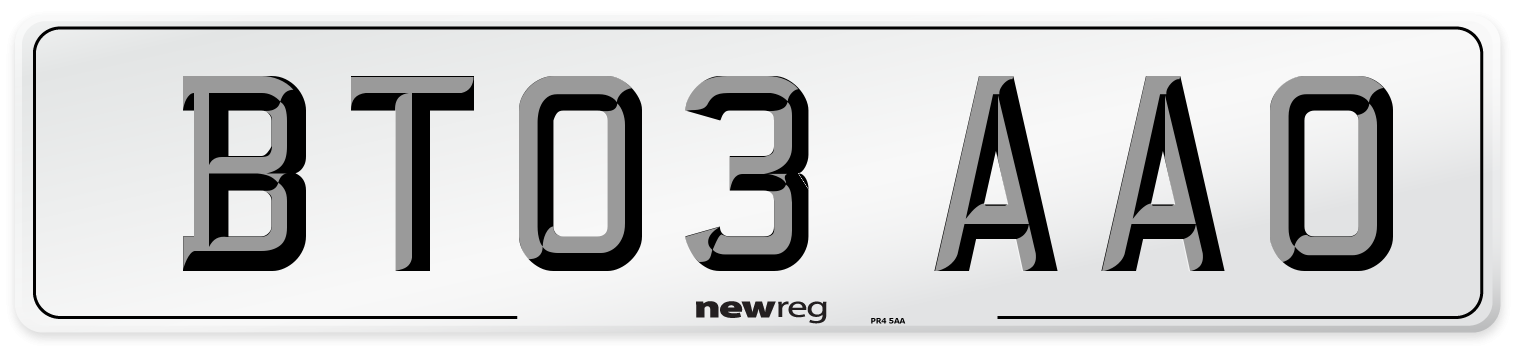 BT03 AAO Number Plate from New Reg